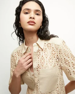 Rafaela Cotton Eyelet Shirtdress in Stone Khaki>Veronica Beard Best