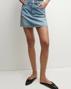 Raundi Double-Seam Denim Skirt in>Veronica Beard Sale