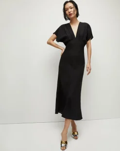 Seymour Short-Sleeve Silk Midi Dress>Veronica Beard Sale
