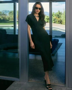 Seymour Short-Sleeve Silk Midi Dress><noscript><img width=