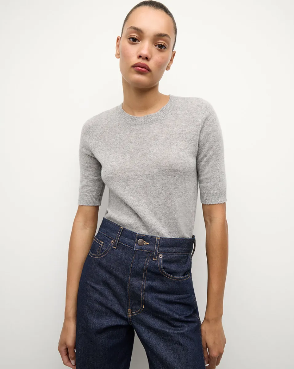Shana Short Sleeve Cashmere Sweater in Heather Grey>Veronica Beard Best