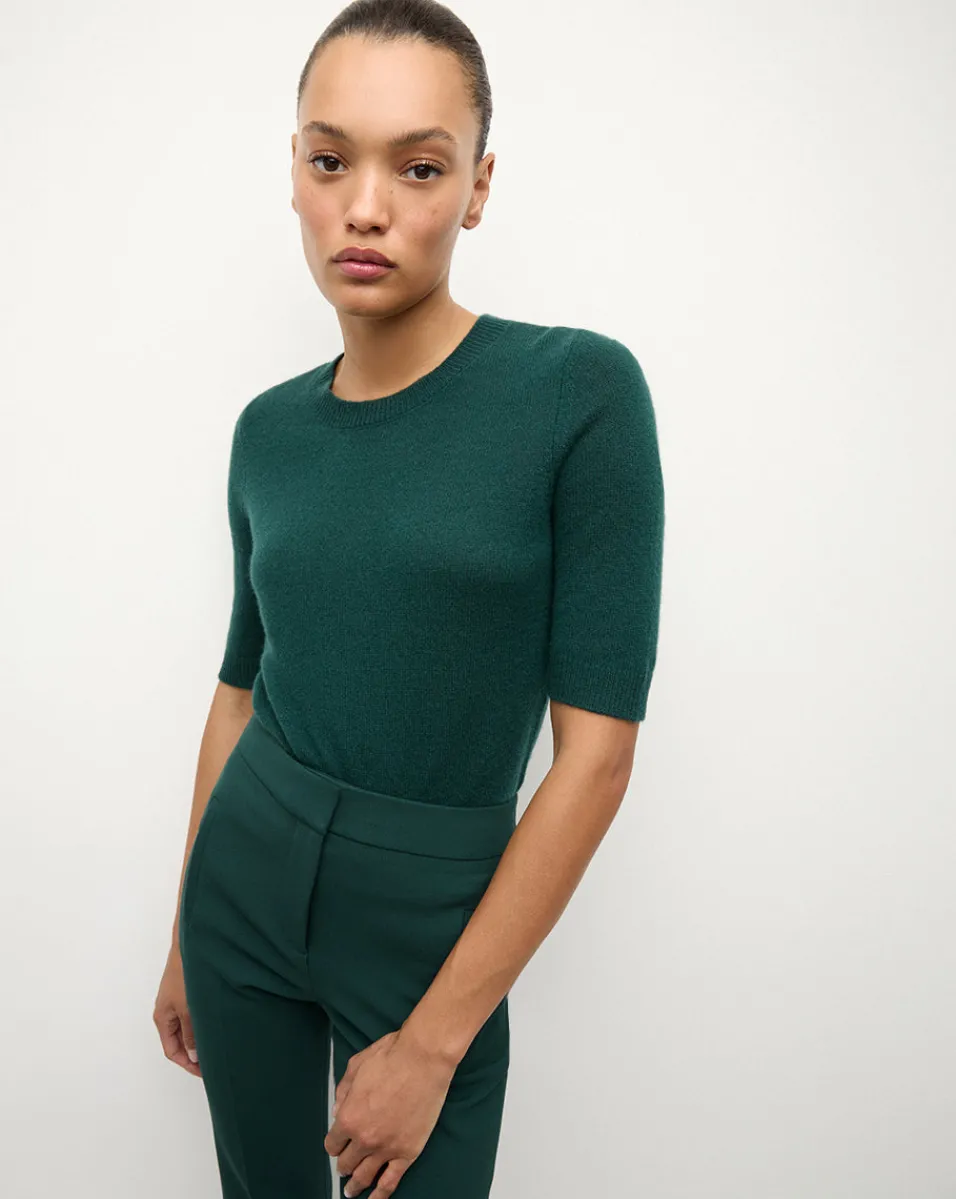 Shana Short Sleeve Cashmere Sweater in Dark Green>Veronica Beard Hot