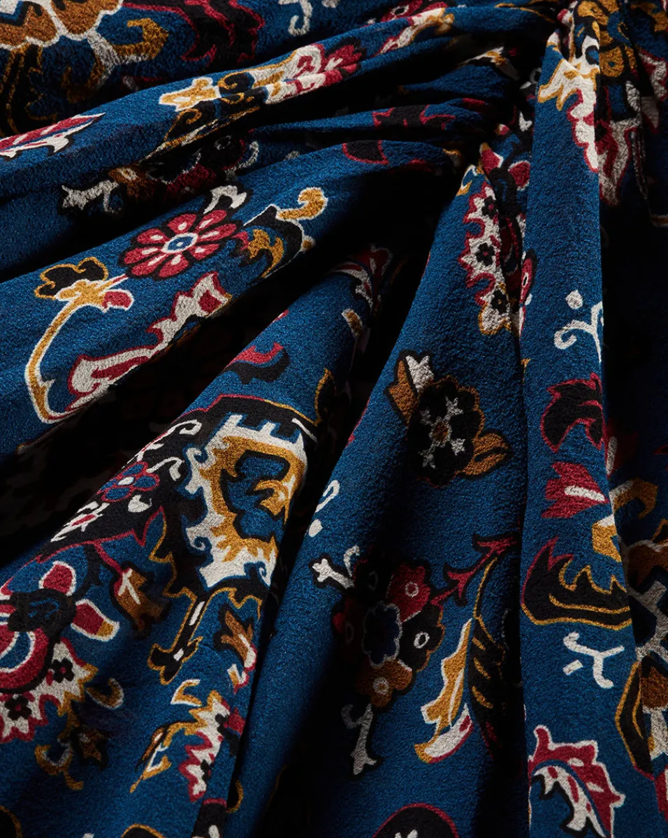 Sira Long Ruched Silk Skirt in Blue-Stone-Multi>Veronica Beard Online