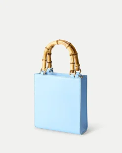 Small Bamboo-Handle Shopper Bag in Light Blue><noscript><img width=