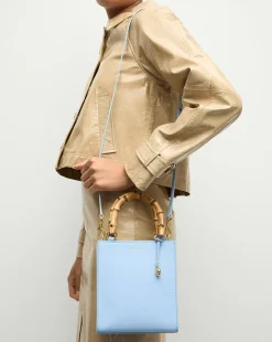 Small Bamboo-Handle Shopper Bag in Light Blue><noscript><img width=