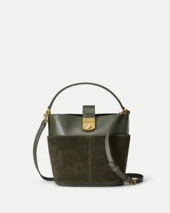 Small Crest Lock Suede Bucket Bag in>Veronica Beard Outlet