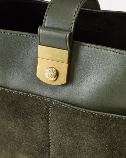 Small Crest Lock Suede Bucket Bag in><noscript><img width=