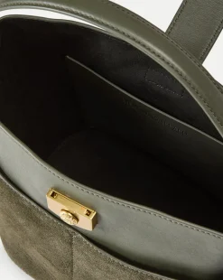 Small Crest Lock Suede Bucket Bag in><noscript><img width=