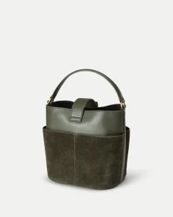 Small Crest Lock Suede Bucket Bag in><noscript><img width=