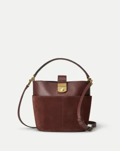 Small Crest Lock Suede Bucket Bag in>Veronica Beard Discount