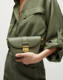 Small Crest Lock Trap Bag in Stone Army><noscript><img width=