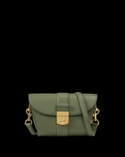 Small Crest Lock Trap Bag in Stone Army><noscript><img width=