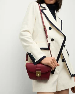 Small Crest Lock Trap Bag in Burgundy><noscript><img width=