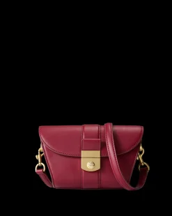 Small Crest Lock Trap Bag in Burgundy><noscript><img width=