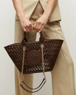 Small Crest Market Tote in Dark Brown><noscript><img width=