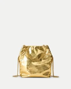 Small Metallic Slouch Shoulder Bag in Antique Gold>Veronica Beard