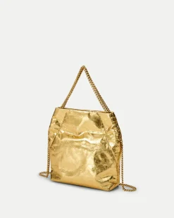 Small Metallic Slouch Shoulder Bag in Antique Gold><noscript><img width=