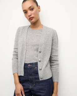 Solene Cashmere Cardigan in Heather Grey>Veronica Beard Online