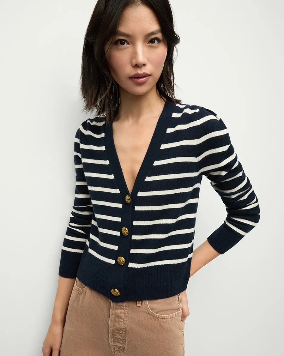 Solene Cashmere Striped Cardigan in Navy>Veronica Beard Best