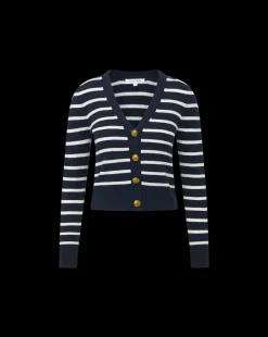 Solene Cashmere Striped Cardigan in Navy><noscript><img width=