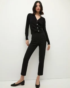 Solene Rhinestone-Button Cashmere Cardigan in Black>Veronica Beard Best