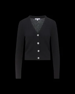 Solene Rhinestone-Button Cashmere Cardigan in Black><noscript><img width=