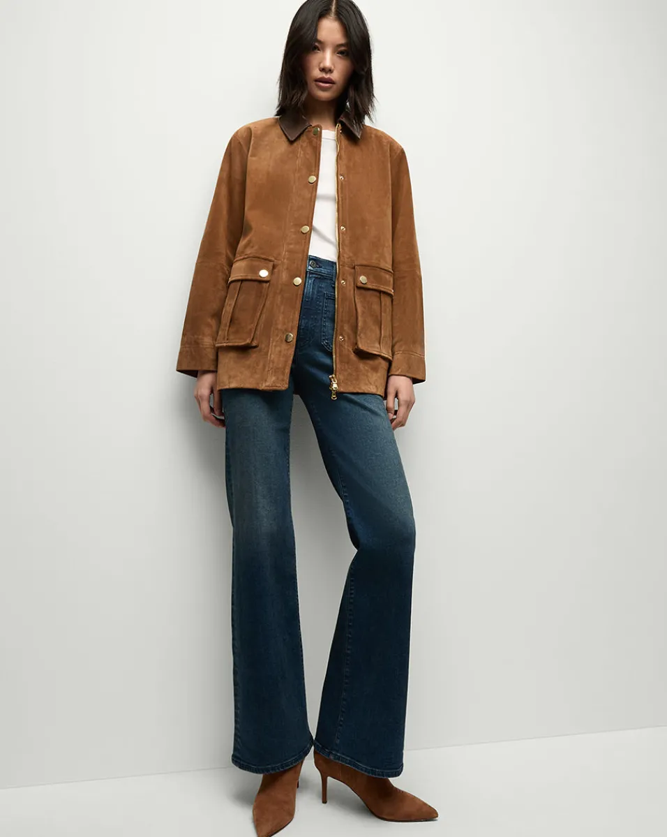 Suz Suede Dickey Chore Coat in Tan>Veronica Beard Best
