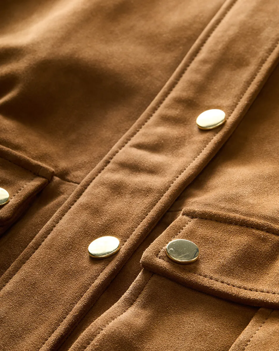 Suz Suede Dickey Chore Coat in Tan>Veronica Beard Best