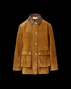 Suz Suede Dickey Chore Coat in Tan><noscript><img width=