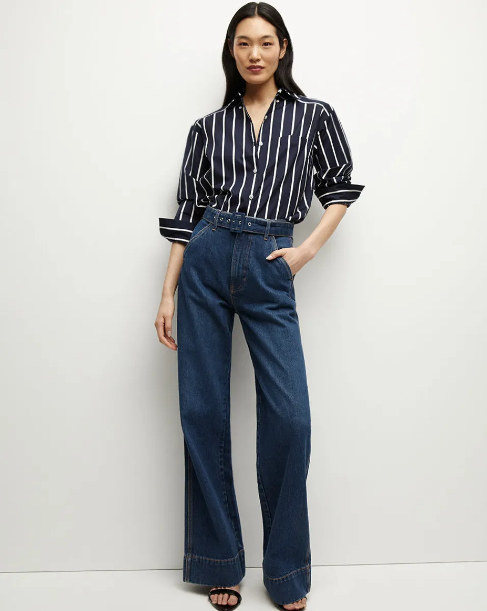 Taylor Belted Wide-Leg Jean in Dusted Oxford>Veronica Beard Clearance