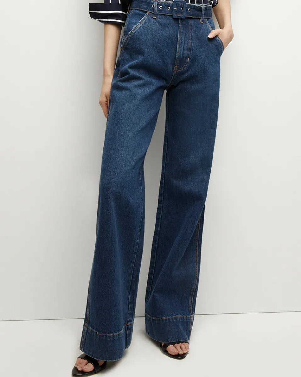 Taylor Belted Wide-Leg Jean in Dusted Oxford>Veronica Beard Clearance