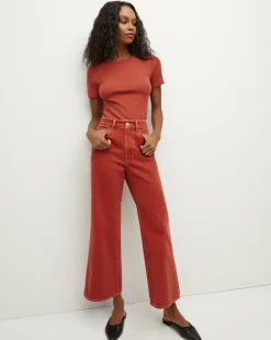 Taylor Cropped Wide-Leg Jean in Brick Red>Veronica Beard Hot