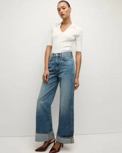 Taylor Cuffed Wide-Leg Jean | Medium Wash Blue Jeans>Veronica Beard New