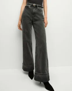 Taylor Cuffed Wide-Leg Jeans in Washed Black>Veronica Beard Outlet