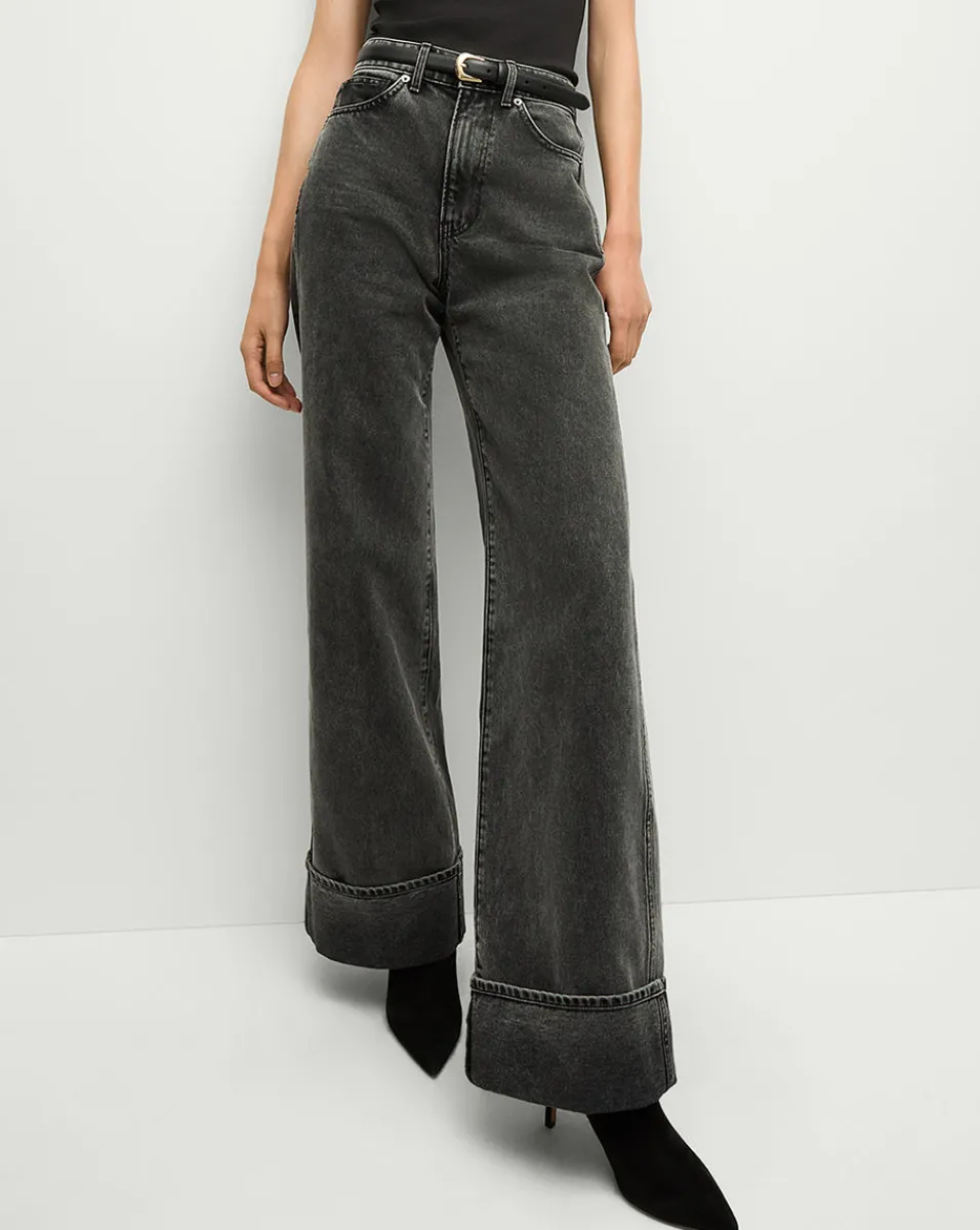 Taylor Cuffed Wide-Leg Jeans in Washed Black>Veronica Beard Outlet