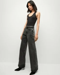Taylor Cuffed Wide-Leg Jeans in Washed Black><noscript><img width=