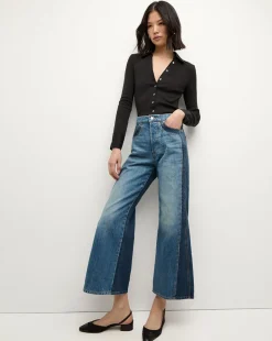 Taylor Two-Tone Cropped Wide-Leg Jean in Blue>Veronica Beard Best