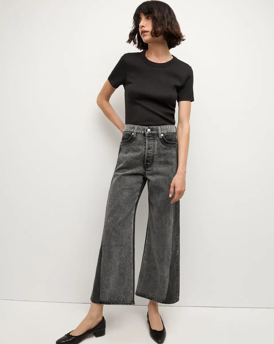 Taylor Two-Tone Cropped Wide-Leg Jean in Volcanic Stone Colorblock>Veronica Beard Clearance