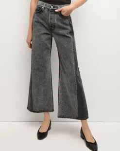 Taylor Two-Tone Cropped Wide-Leg Jean in Volcanic Stone Colorblock>Veronica Beard Clearance