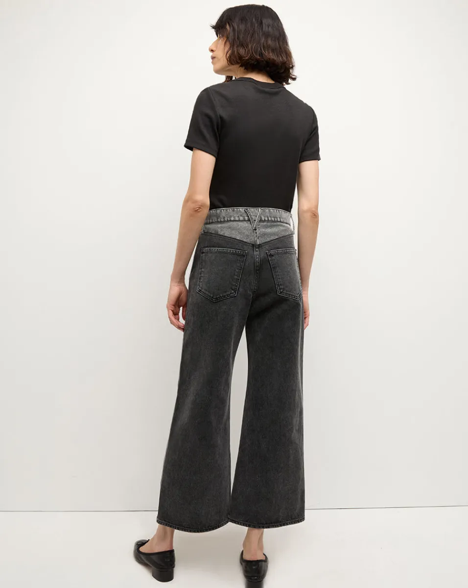 Taylor Two-Tone Cropped Wide-Leg Jean in Volcanic Stone Colorblock>Veronica Beard Clearance
