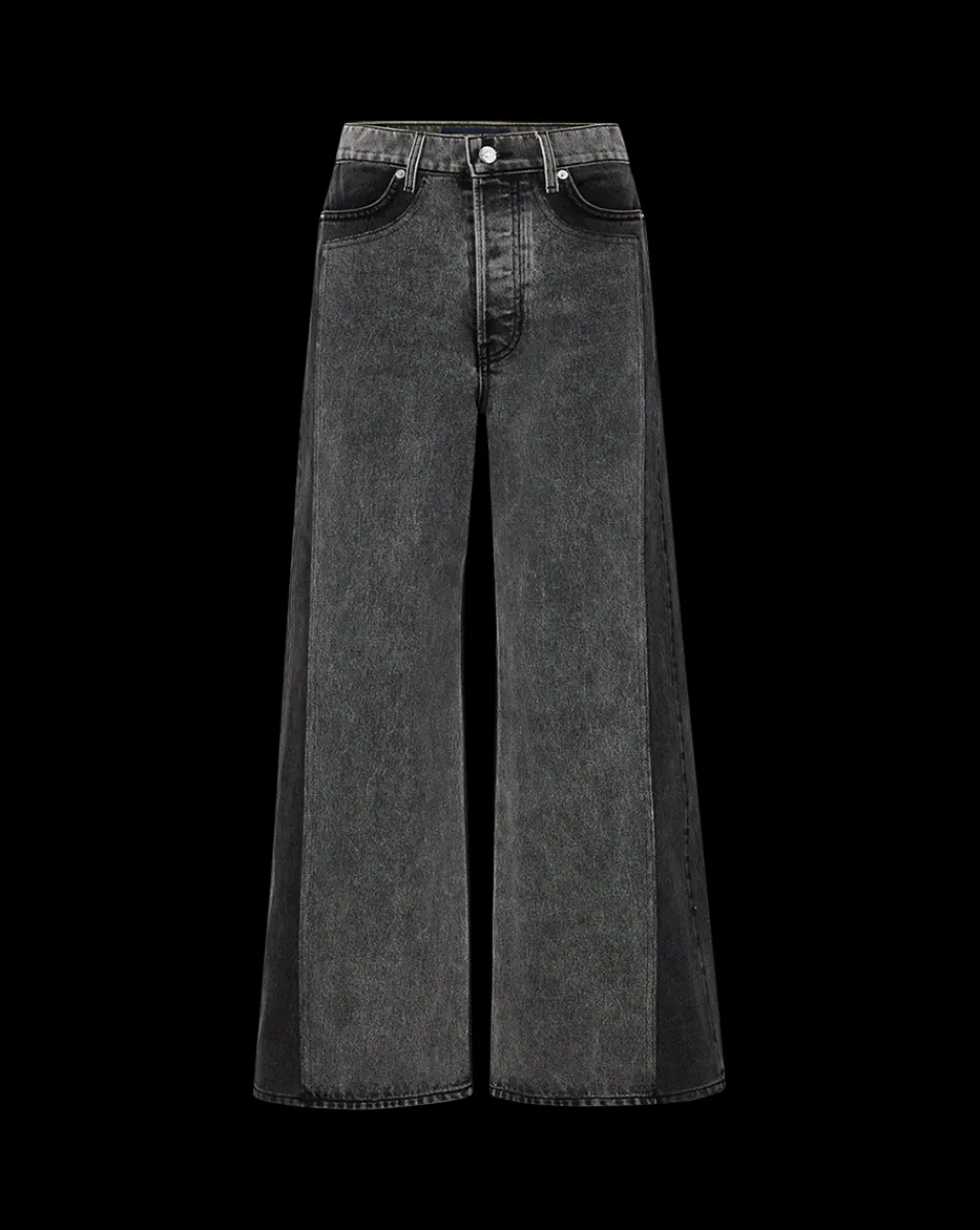 Taylor Two-Tone Cropped Wide-Leg Jean in Volcanic Stone Colorblock>Veronica Beard Clearance