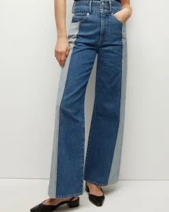 Taylor Two-Tone Wide-Leg Jean in>Veronica Beard Sale