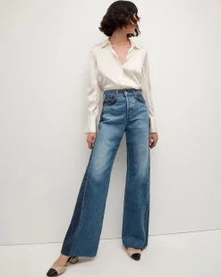 Taylor Two-Tone Wide-Leg Jean in Light & Medium Blue>Veronica Beard Outlet