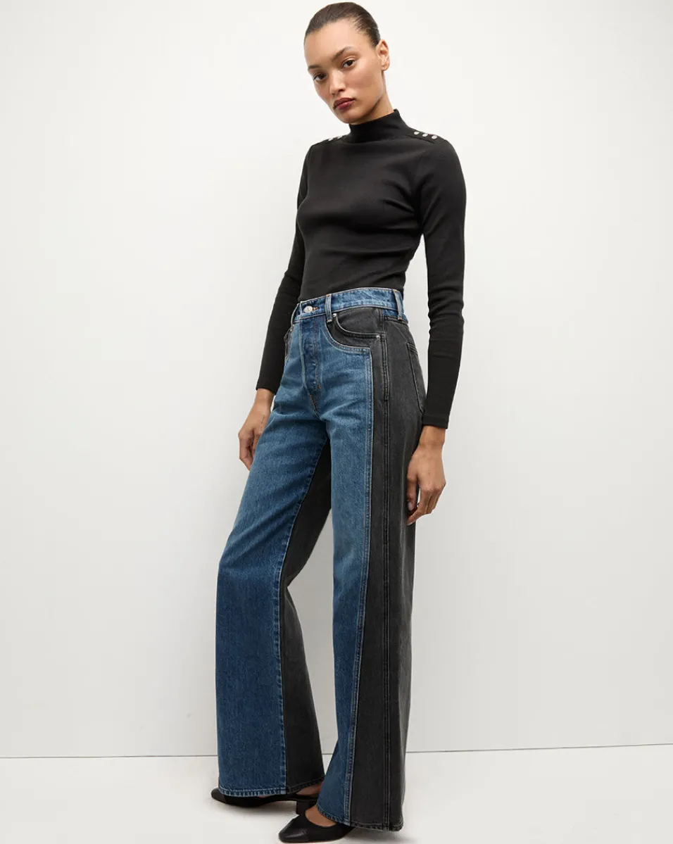 Taylor Two-Tone Wide-Leg Jean in Blue Moon Colorblock>Veronica Beard Clearance