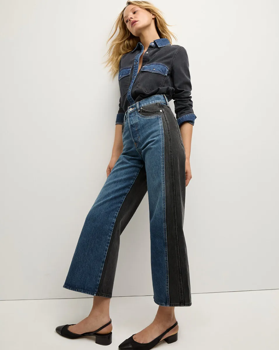 Taylor Two-Tone Wide-Leg Jean in Blue Moon Colorblock>Veronica Beard Sale