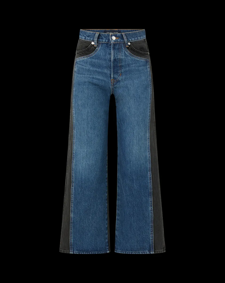 Taylor Two-Tone Wide-Leg Jean in Blue Moon Colorblock>Veronica Beard Sale