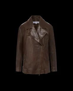 Thandie Leather Dickey Jacket in Dark Brown><noscript><img width=