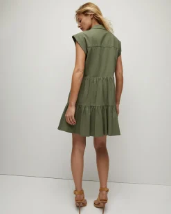 Trisha Cotton Shirtdress in Stone Army><noscript><img width=