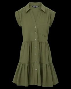 Trisha Cotton Shirtdress in Stone Army><noscript><img width=