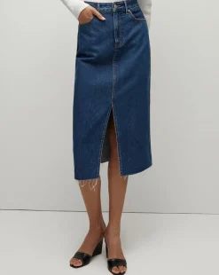 Victoria Raw-Edge Midi Denim Skirt><noscript><img width=
